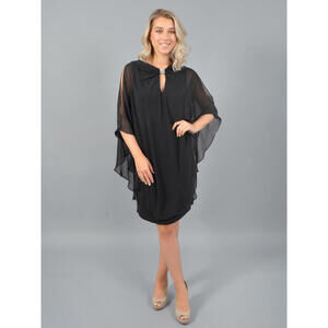 Xscape Women's Jersey And Chiffon Short Sleeve Mock Top Dress In Black Size 4